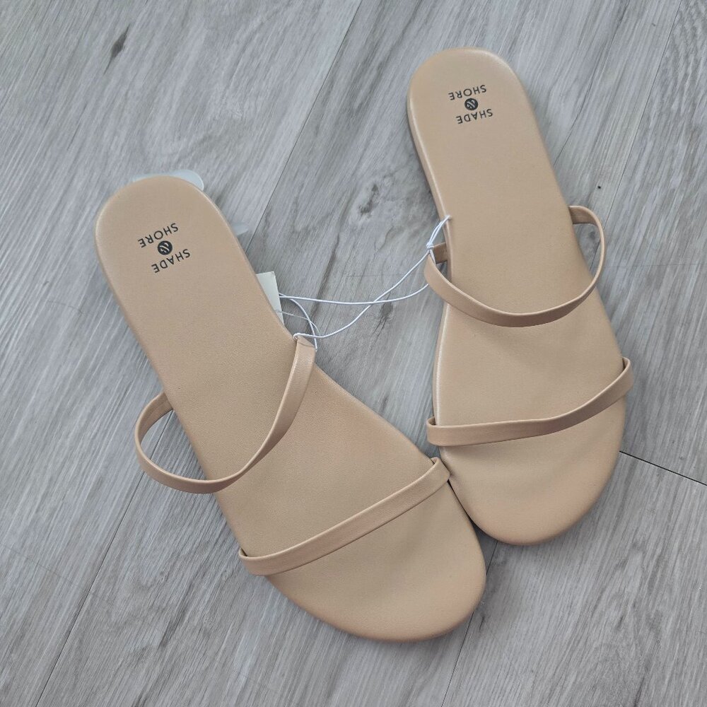 Shade & Shore | 'Indi' tan monochrome minimalist slip-on slide sandals | WMS 10